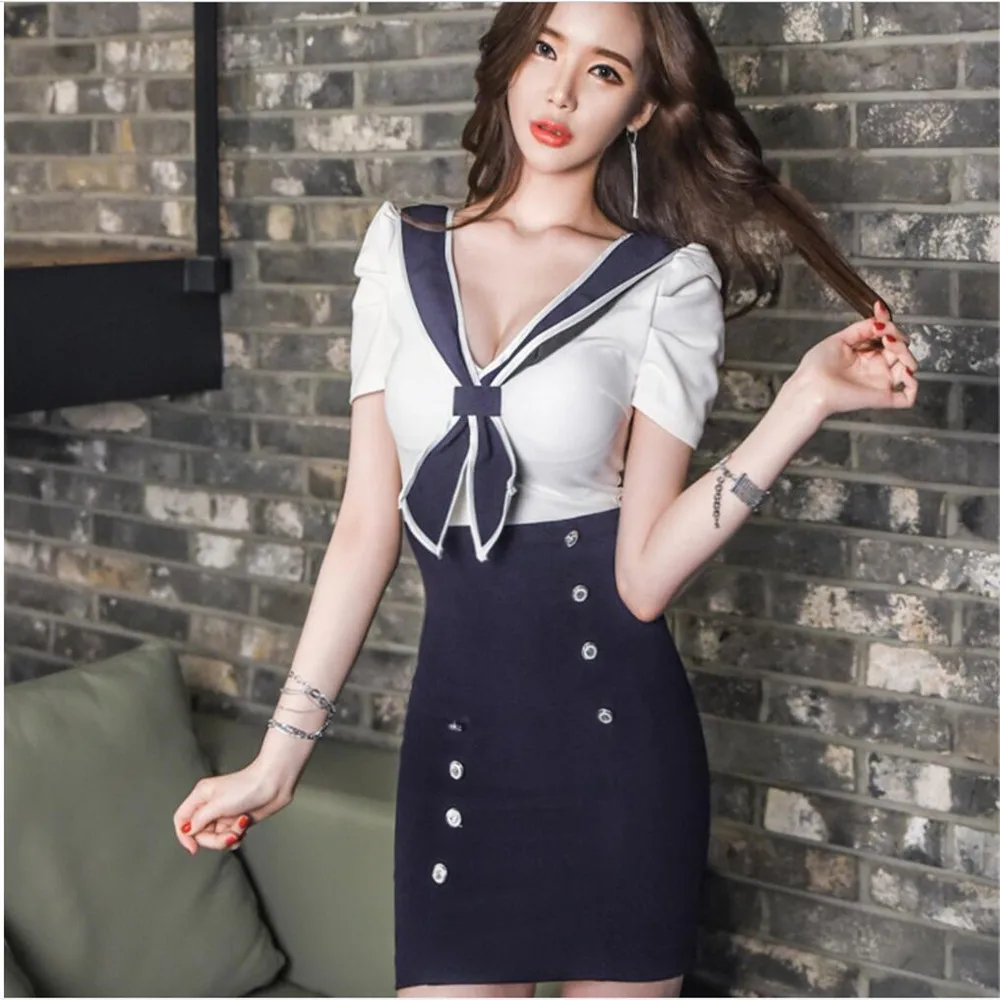 vestidos 2018 Freeshiping South Korean academy of wind sexy nightclubs uniform navy uniform color lapel Package buttocks dress. 
vestidos 2018 Freeshiping South Korean academy of wind sexy nightclubs uniform navy uniform color lapel Package buttocks dress.