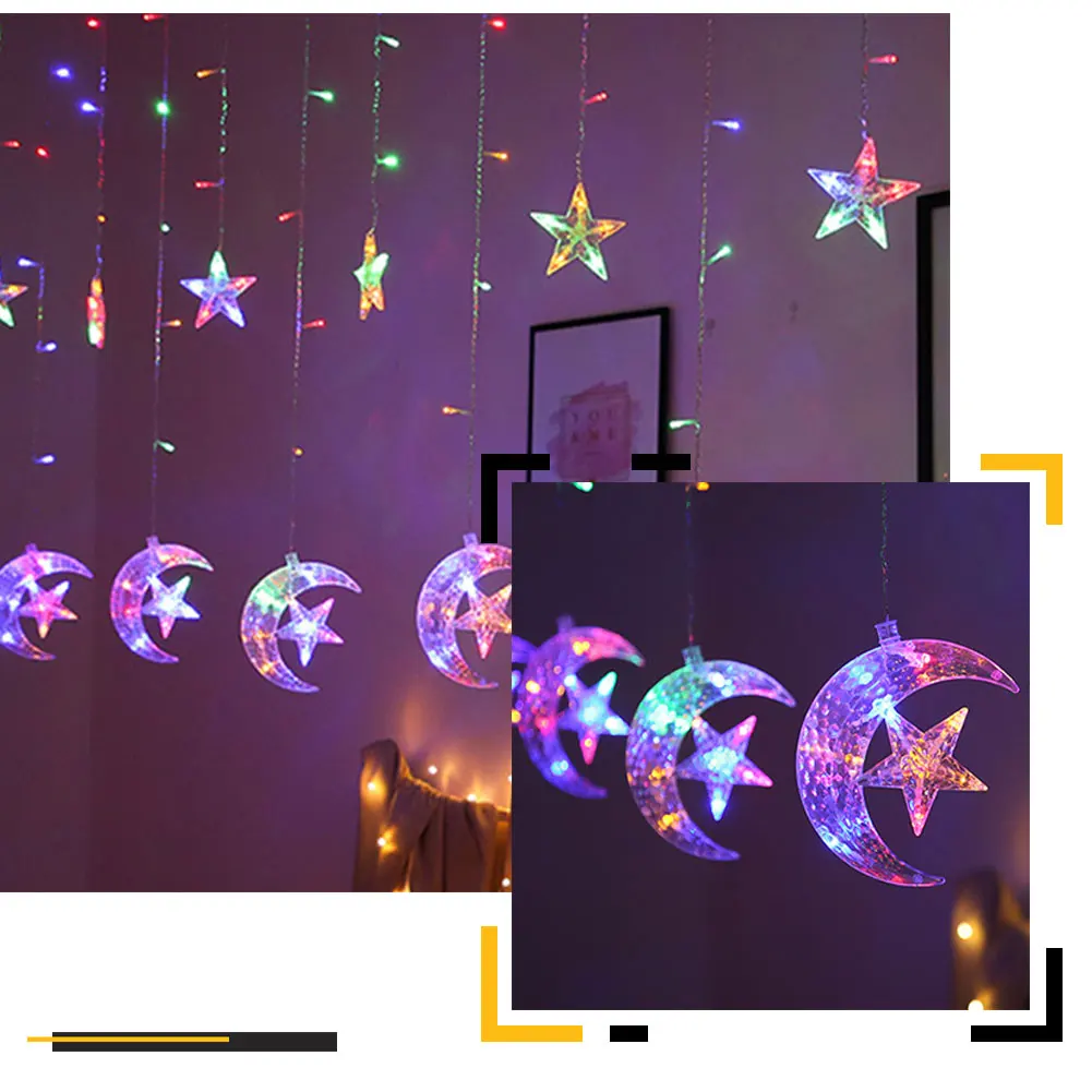 EID Mubarak Decoraion for Home Moon Star LED Curtain Light String Garland Islamic Muslim Party Al Adha Ramadan Christmas Decor
EID Mubarak Decoraion for Home Moon Star LED Curtain Light String Garland Islamic Muslim Party Al Adha Ramadan Christmas Decor