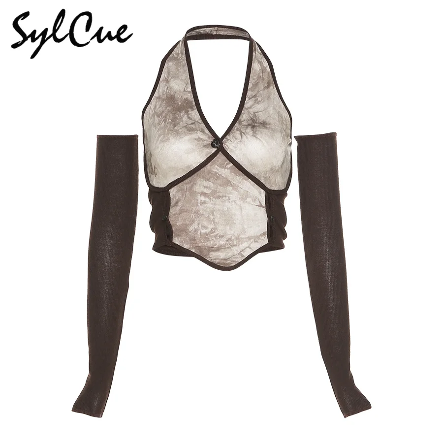 Sylcue Autumn new retro style deep V hang neck fasten belt halter camisole to match yamamoto sleeve individual character fashion
Sylcue Autumn new retro style deep V hang neck fasten belt halter camisole to match yamamoto sleeve individual character fashion