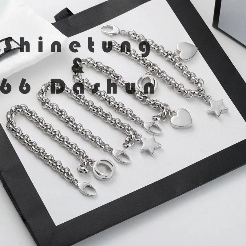 Shinetung Real 925 Sterling Silver Bracelet Men And Women Star And Heart Pendant Chain High Quality Couple Jewelry Gift
Shinetung Real 925 Sterling Silver Bracelet Men And Women Star And Heart Pendant Chain High Quality Couple Jewelry Gift