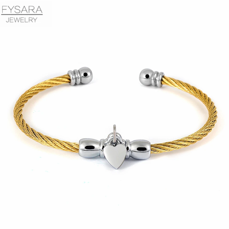 FYSARA Stainless Steel Cable Wire Thin Bracelets Bangles With Heart Charm Pulserias For Women Vintage Jewelry Gold | Украшения и
