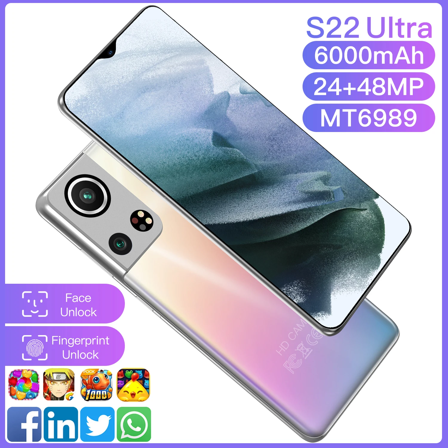 Smartphone Galay S22 Ultra 16GB RAM 512GB ROM 24MP+48MP Camera Android10 6000mAh 6.7Inch 4G/5G Global Version Cellphone
Smartphone Galay S22 Ultra 16GB RAM 512GB ROM 24MP+48MP Camera Android10 6000mAh 6.7Inch 4G/5G Global Version Cellphone