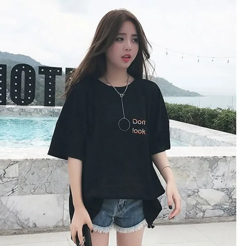 Женская футболка с открытой спиной свободная коротким рукавом в Корейском стиле