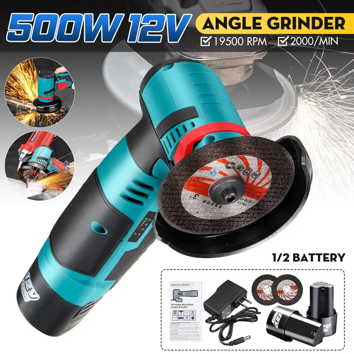 12V 500W Mini Brushless Angle Grinder Cordless Angle Grinder Polishing Machine with Two Batteries Diamond Cutting Power Tools
12V 500W Mini Brushless Angle Grinder Cordless Angle Grinder Polishing Machine with Two Batteries Diamond Cutting Power Tools