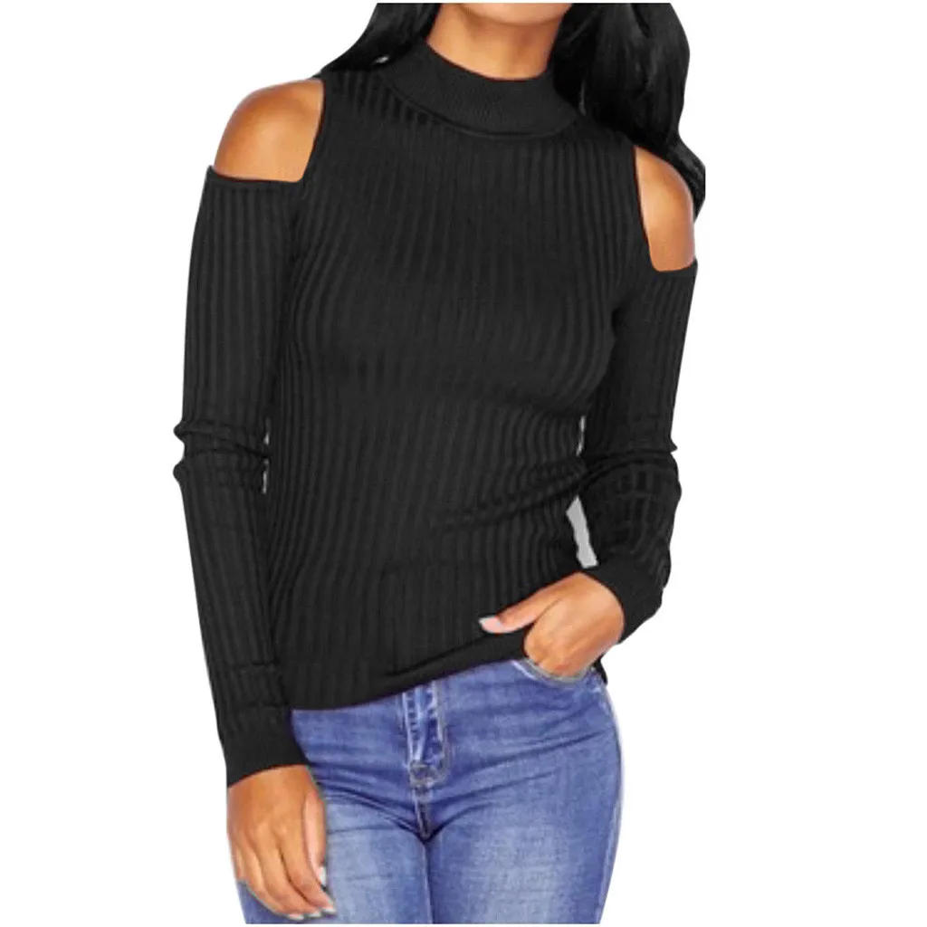 2019 женский сексуальный вязаный свитер с открытыми плечами элегантный пуловер
