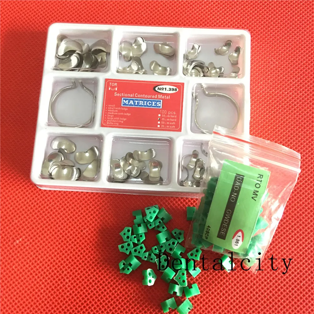 100Pcs Dental Matrix Sectional Contoured Matrices +40 Pcs Silicone Add-On Wedges
100Pcs Dental Matrix Sectional Contoured Matrices +40 Pcs Silicone Add-On Wedges