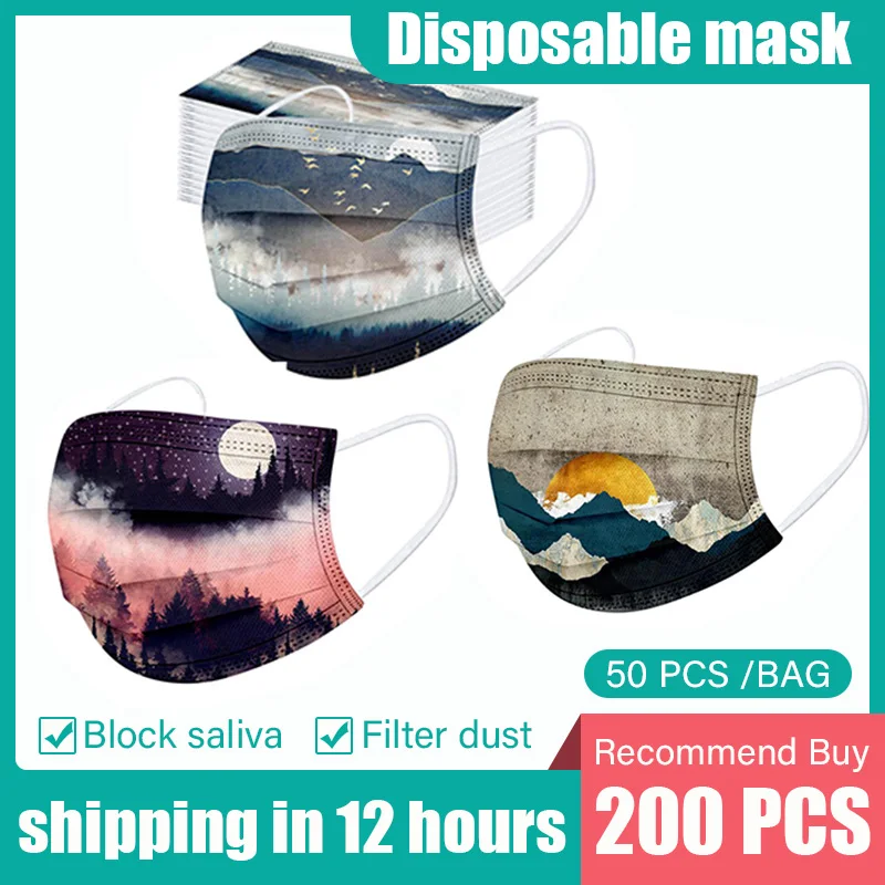 50-200pcs Mask Disposable Landscape Adult Series Mask Nonwove 3 Layer Filter Mouth Mask Filter Safe Breathable Thicken Masks
50-200pcs Mask Disposable Landscape Adult Series Mask Nonwove 3 Layer Filter Mouth Mask Filter Safe Breathable Thicken Masks