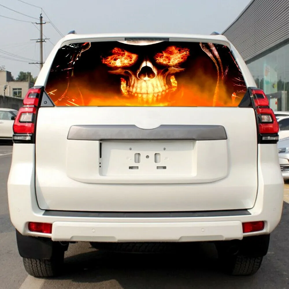 53In X14In Car Sticker Decal Flaming Skull Rear Removable Truck Window
