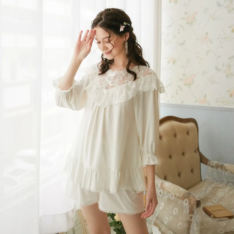 Cotton White Pajama Shorts Sets Sleepwear Sexy Women Comfortable Home Wear Vintage Indoor Clothing Pyjamas for Women
Cotton White Pajama Shorts Sets Sleepwear Sexy Women Comfortable Home Wear Vintage Indoor Clothing Pyjamas for Women