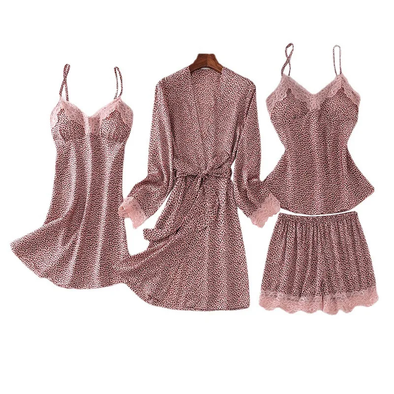 Leopard Pyjamas With Shorts Satin Pajamas Suit Summer Thin Sleepwear Lace Kimono Robe Gown V-Neck Loungewear Home Clothes
Leopard Pyjamas With Shorts Satin Pajamas Suit Summer Thin Sleepwear Lace Kimono Robe Gown V-Neck Loungewear Home Clothes