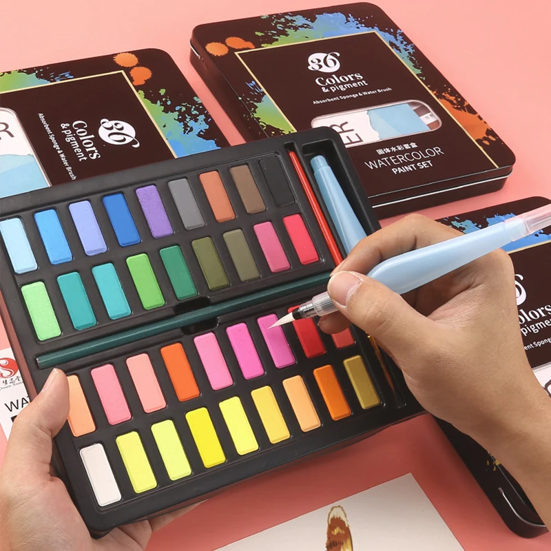 Watercolor Paint Set 36 Color Solid Watercolor Paint Tin Box Portable Art Tools for Students Professional Watercolor 
Watercolor Paint Set 36 Color Solid Watercolor Paint Tin Box Portable Art Tools for Students Professional Watercolor