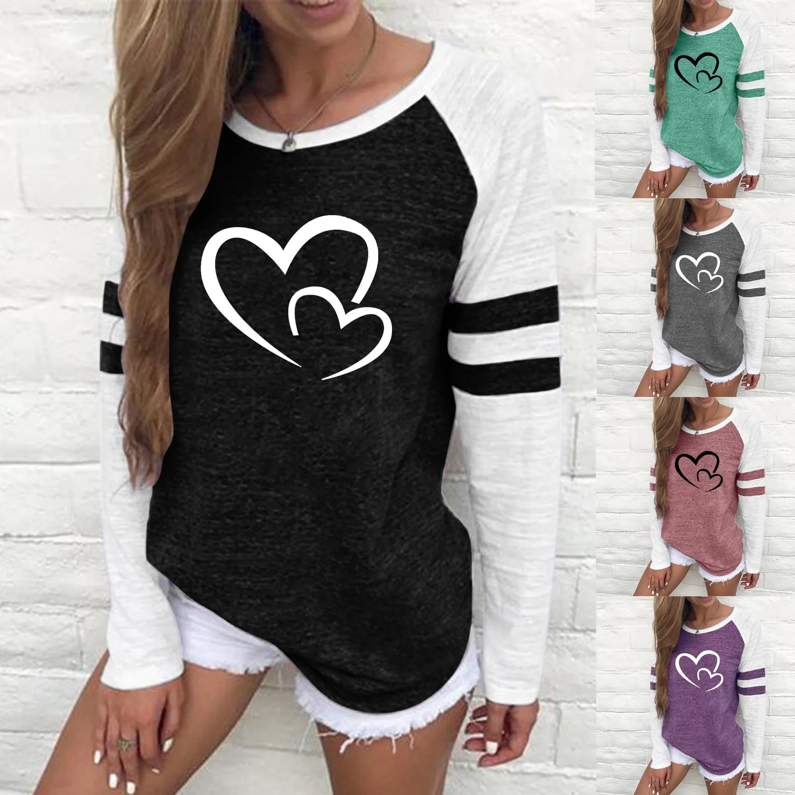 Женская футболка с принтом в полоску, с круглым вырезом и длинным рукавом
Женская футболка с принтом в полоску, с круглым вырезом и длинным рукавом