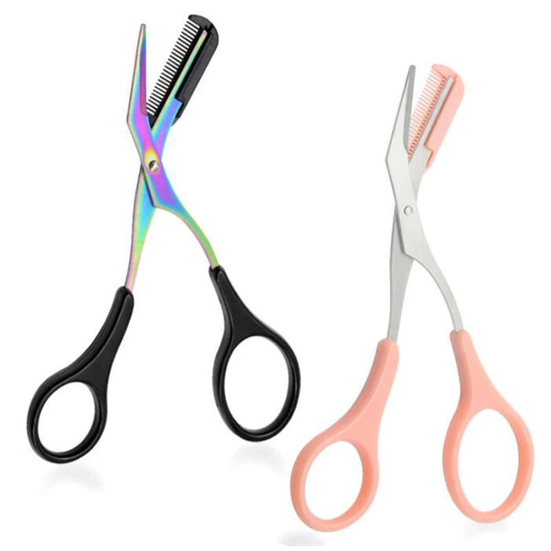 

NEW 1pcs Eyebrow Trimmer Scissors Comb Eyelash Hair Scissors Clips Shaping Eyebrow Razor Grooming wenk brauw trimmer 5 Color