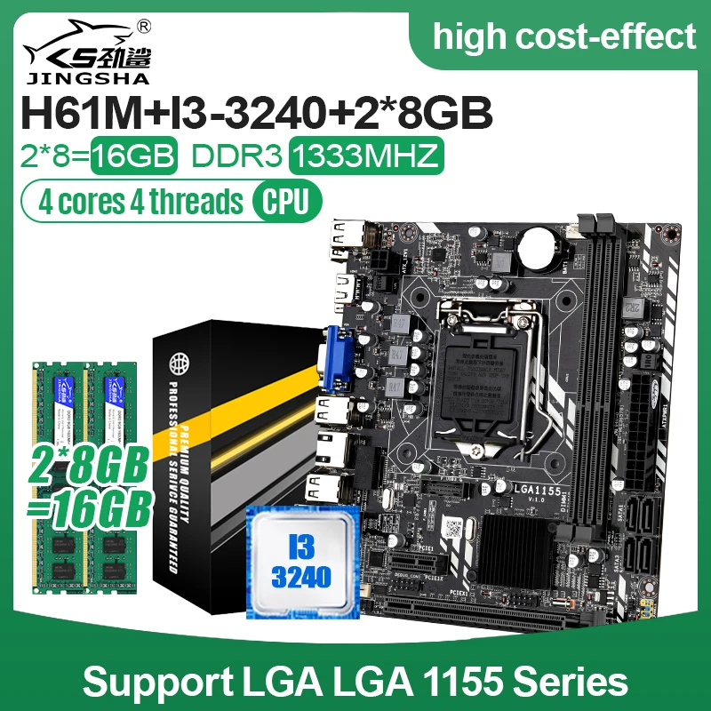 Материнская плата JINGSHA H61M LGA 1155, с процессором I3-3240 и DDR3, 2 х8 ГБ, 4 Гб ОЗУ, 1333 МГц, H61, чипсет Intel, материнская плата SATA2.0
Материнская плата JINGSHA H61M LGA 1155, с процессором I3-3240 и DDR3, 2 х8 ГБ, 4 Гб ОЗУ, 1333 МГц, H61, чипсет Intel, материнская плата SATA2.0