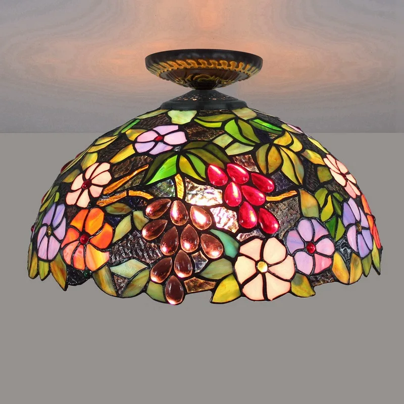 

40cm European Countryside Grape Tiffany Multi-Color Glass Restaurant Bedroom Corridor Corridor Bathroom Glass Ceiling