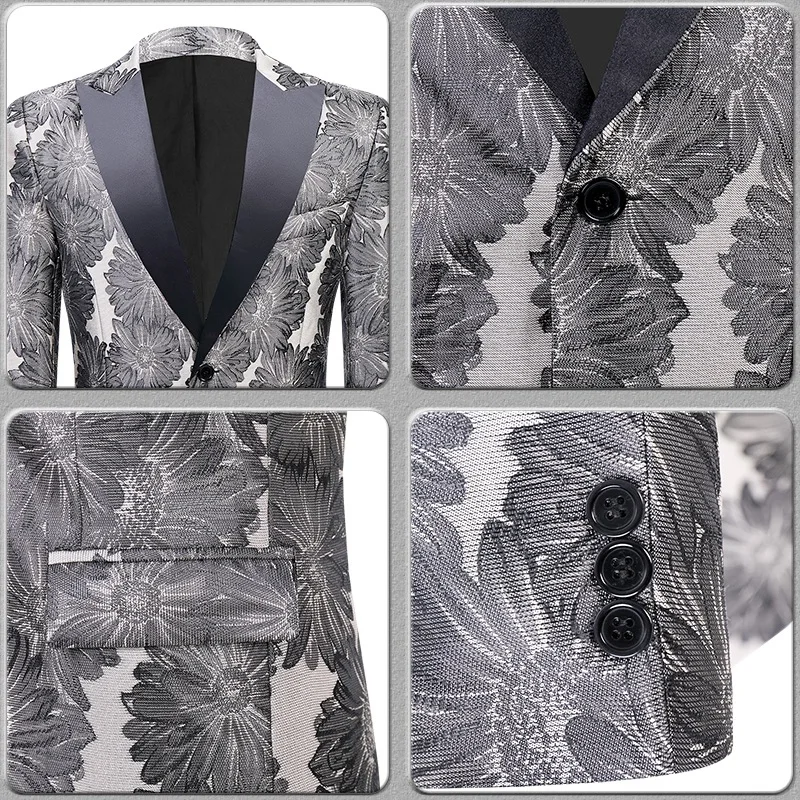 Gray Floral Jacquard Dress Blazers Men Lapel Collar One Button Tuxedo Suit Jacket Wedding Party Prom Banquet Blazer Masculino
Gray Floral Jacquard Dress Blazers Men Lapel Collar One Button Tuxedo Suit Jacket Wedding Party Prom Banquet Blazer Masculino
