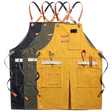 Solid Yellow Canvas Master Apron Kitchen Accessories Pocket Cafe Pinafore House Cleaning Baking Work Apron For Hairdresser 46479