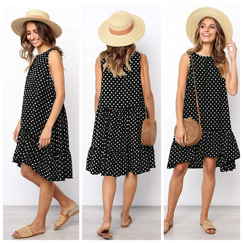 Women Polka Dot Chiffon Dresses Summer Sleeveless O-Neck Casual Beach Mini Dress Fashion Ruffle Street Vestidos Plus Size 2021
Women Polka Dot Chiffon Dresses Summer Sleeveless O-Neck Casual Beach Mini Dress Fashion Ruffle Street Vestidos Plus Size 2021