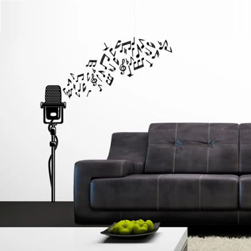 Creative Musical Notes Microphone Wall Stickers Home Decor Art Vinyl Removable DIY Room Decoration Murals Poster | Дом и сад