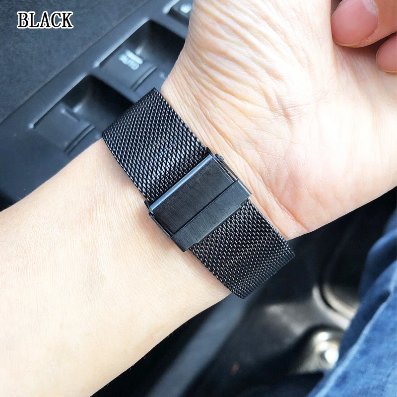 Ремешок сменный универсальный для умных и спортивных часов, черный браслет «Миланская петля» из нержавеющей стали, 10/12/14/16/18/20/22 мм 
Ремешок сменный универсальный для умных и спортивных часов, черный браслет «Миланская петля» из нержавеющей стали, 10/12/14/16/18/20/22 мм