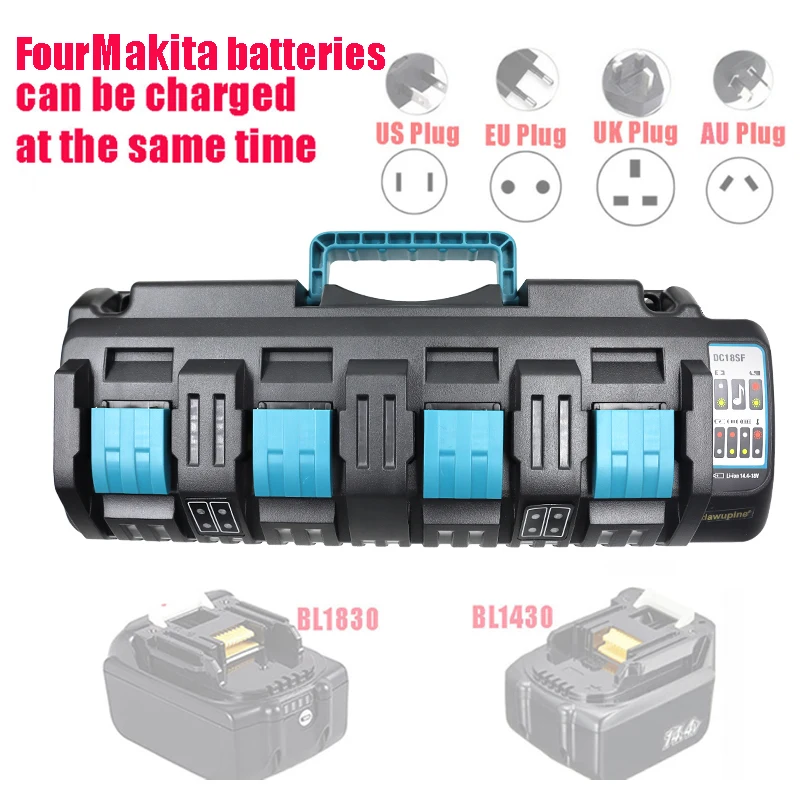 Зарядное устройство для аккумуляторов Makita Dc18sf, 14,4-18 вольт, LXT, литий-ионное, 4 порта, Bl1830 Bl1860 1840, 1 шт.
Зарядное устройство для аккумуляторов Makita Dc18sf, 14,4-18 вольт, LXT, литий-ионное, 4 порта, Bl1830 Bl1860 1840, 1 шт.