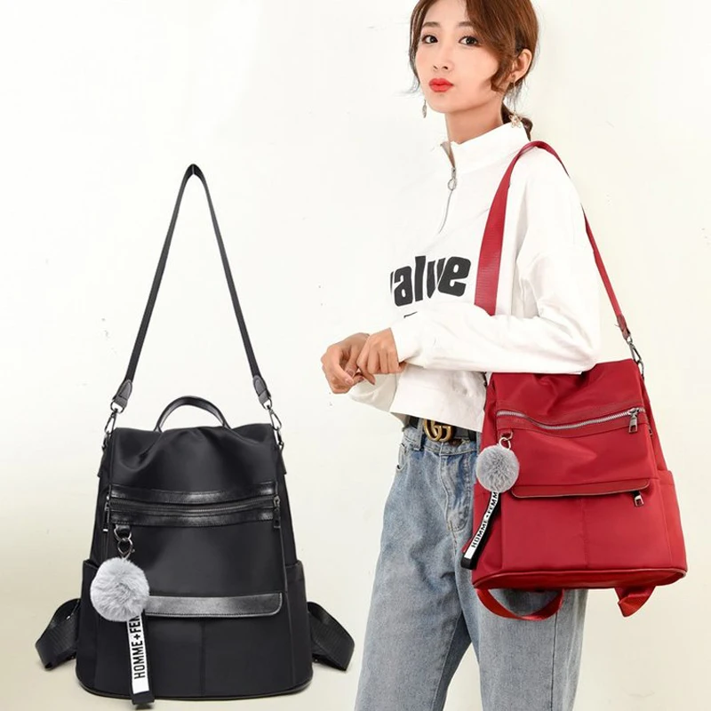 Backpack waterproof Oxford cloth material 2019 new simple college style bag youth girl backpack gift hair ball pendant | Багаж и сумки