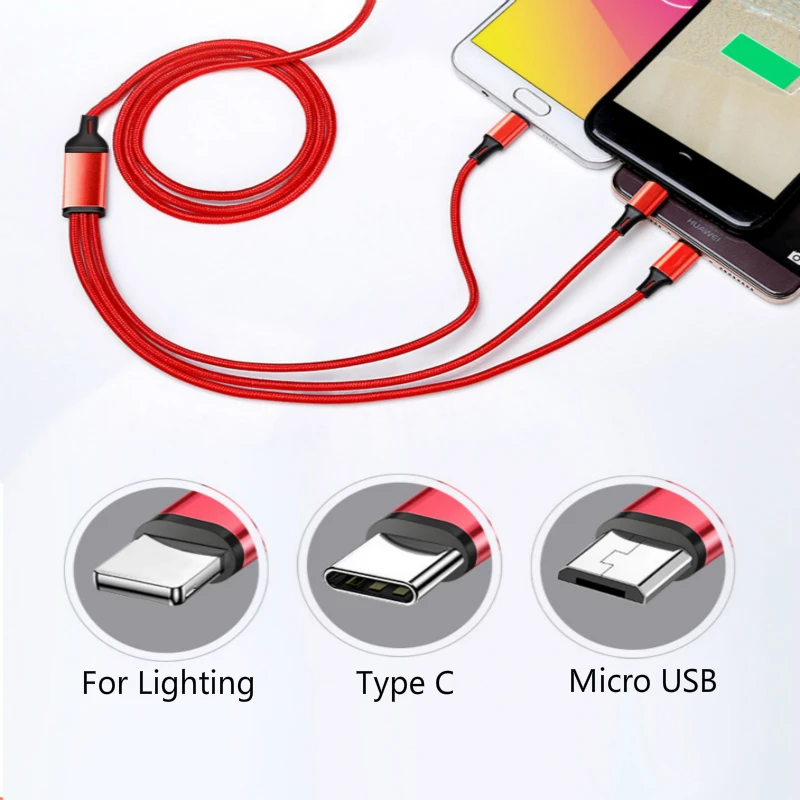 3 в 1 кабель зарядного устройства для iPhone 6 S 5 SE 7 8 Plus X XR XS Max Micro usb type C huawei Android 3в1