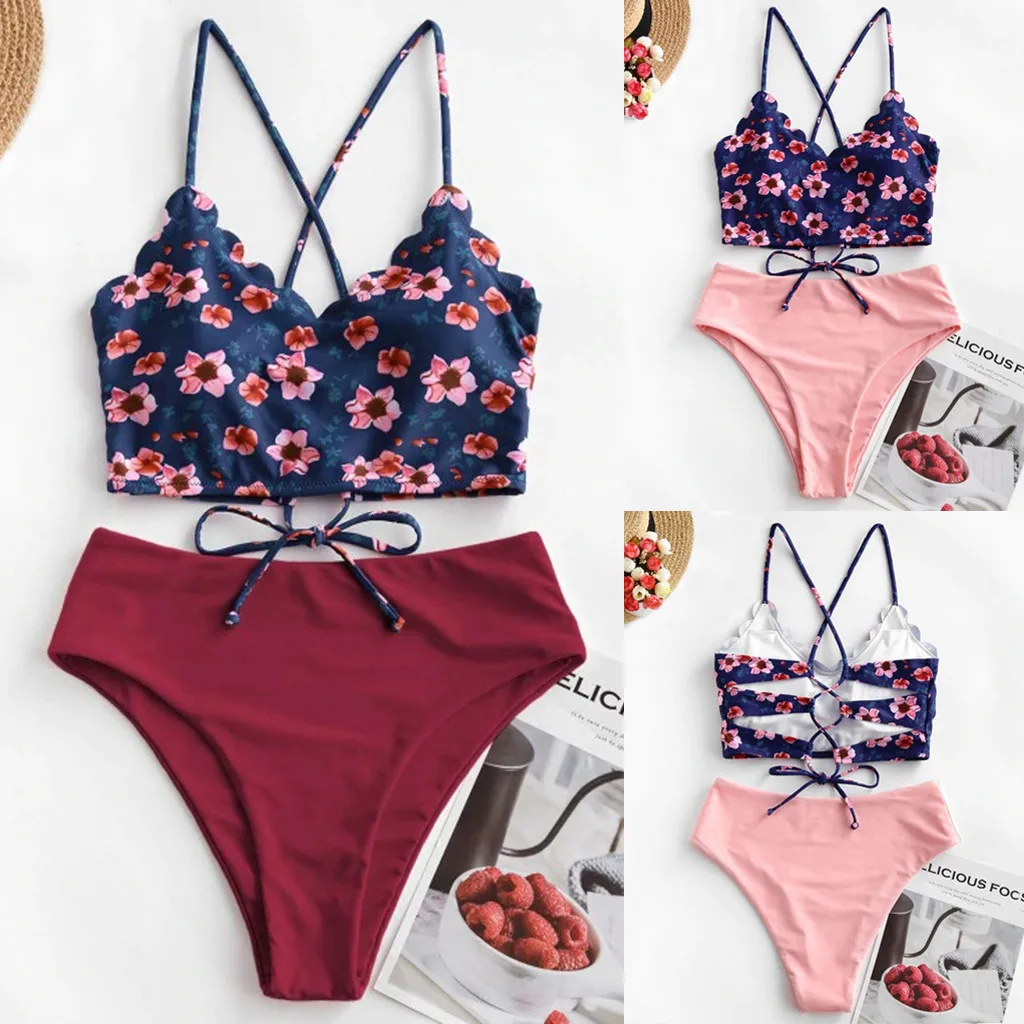 Two Pieces Swimsuit Women Lace Up Floral Print Bandage Bikini Set High Waist Brazilian Thong Swimwear Stroje K Pielowe Damskie
Two Pieces Swimsuit Women Lace Up Floral Print Bandage Bikini Set High Waist Brazilian Thong Swimwear Stroje K Pielowe Damskie