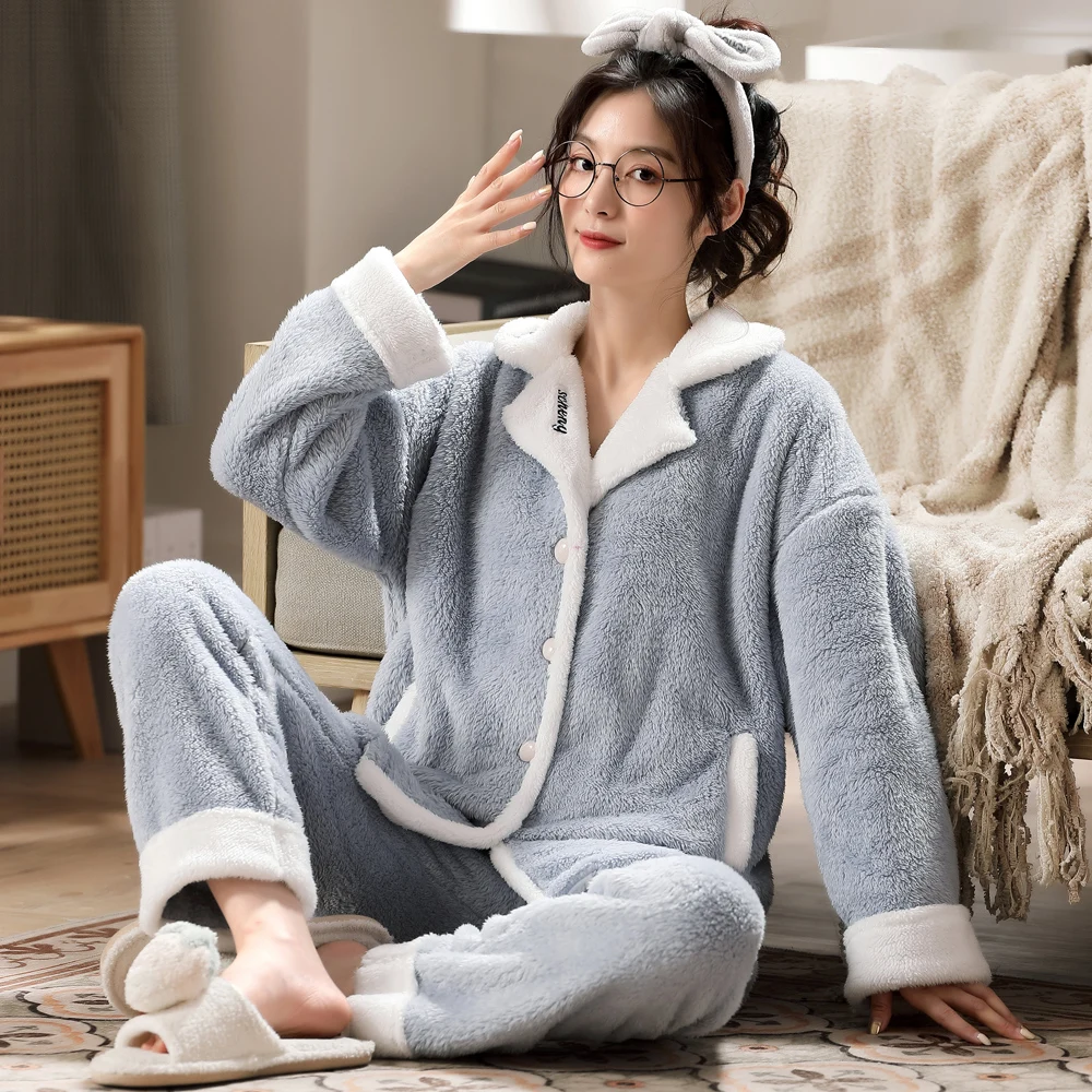 Girls Cute Thicken Soft Flannel Pajamas Students Casual Homewear Pyjamas Winter Women Female Long Sleeve Pajamas Set Sleepwear
Girls Cute Thicken Soft Flannel Pajamas Students Casual Homewear Pyjamas Winter Women Female Long Sleeve Pajamas Set Sleepwear
