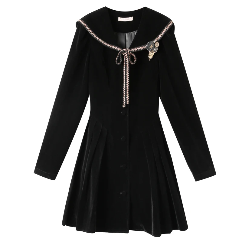 Black Dress 2021 Spring New Women Long Sleeve Velvet Doll Collar Bow Slim Dresses Single Breasted High Waist Padded Mini Dress
Black Dress 2021 Spring New Women Long Sleeve Velvet Doll Collar Bow Slim Dresses Single Breasted High Waist Padded Mini Dress