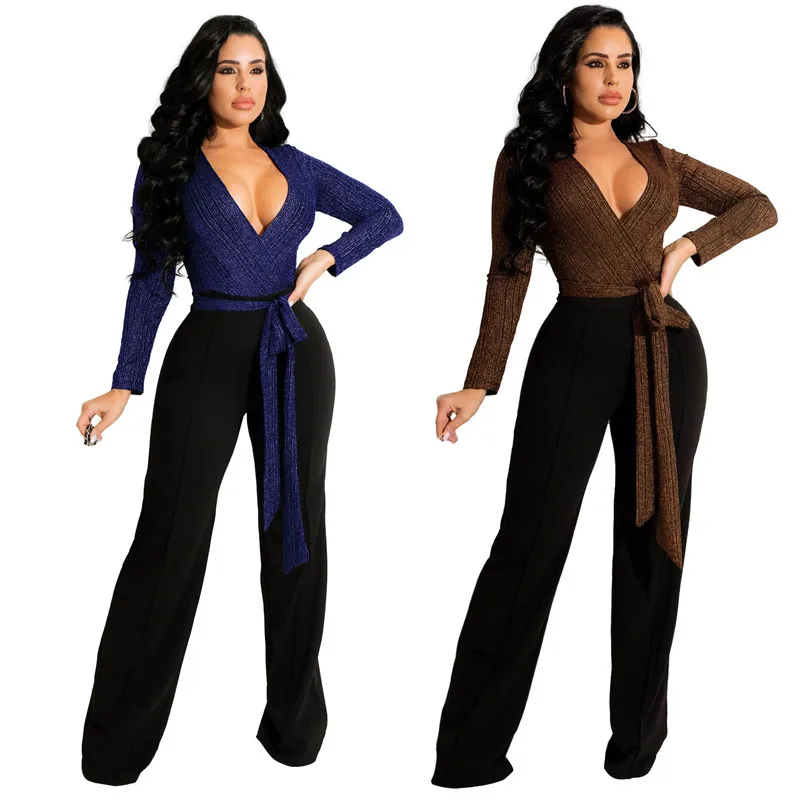 WUHE Sequined Patchwork Jumpsuits with Sashes Sexy Deep V Neck Long Sleeve Women Romper Wide Leg Pants Office Lady Overalls
WUHE Sequined Patchwork Jumpsuits with Sashes Sexy Deep V Neck Long Sleeve Women Romper Wide Leg Pants Office Lady Overalls