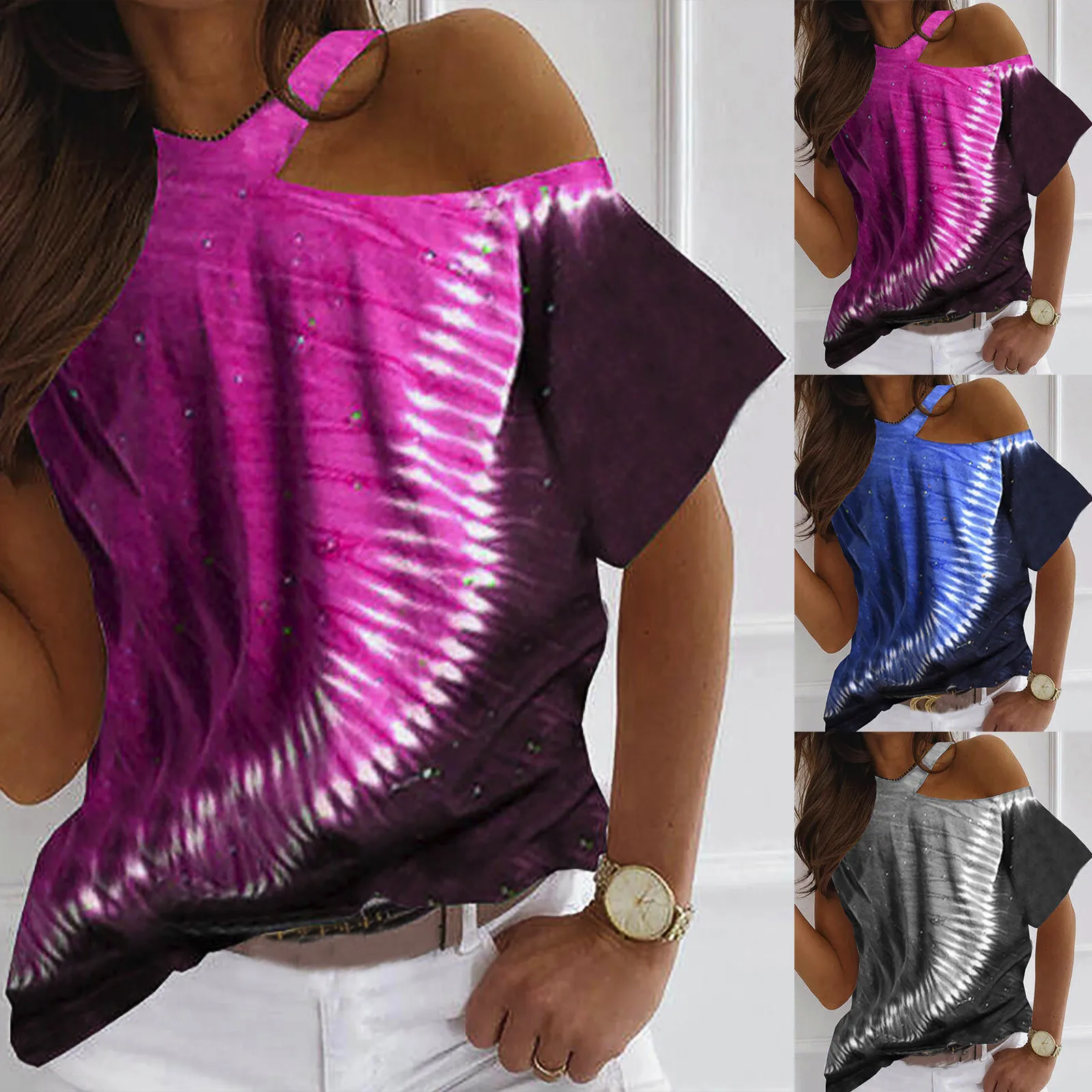 Ladies T-shirt Tie Dye Short Sleeve Off Shoulder Top Fashion Tie Dye Printed Loose Shoulder Casual Short Sleeve Casual Top
Ladies T-shirt Tie Dye Short Sleeve Off Shoulder Top Fashion Tie Dye Printed Loose Shoulder Casual Short Sleeve Casual Top