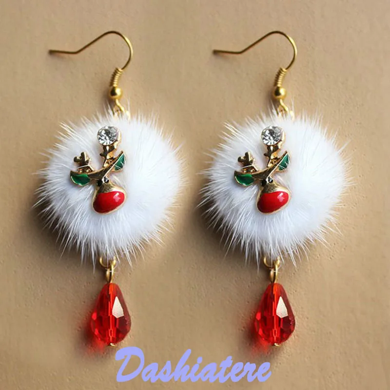 

Christmas Drop Fur Pompom Earrings Women Red Crystal Dangle Reindeer Charm Ornamentation Jewelry for Teens Girls 2020 Accessory