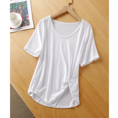 HAN Short-sleeved T-shirt women's summer new style hem twisted cool thin round neck elastic loose and comfortable simple
HAN Short-sleeved T-shirt women's summer new style hem twisted cool thin round neck elastic loose and comfortable simple