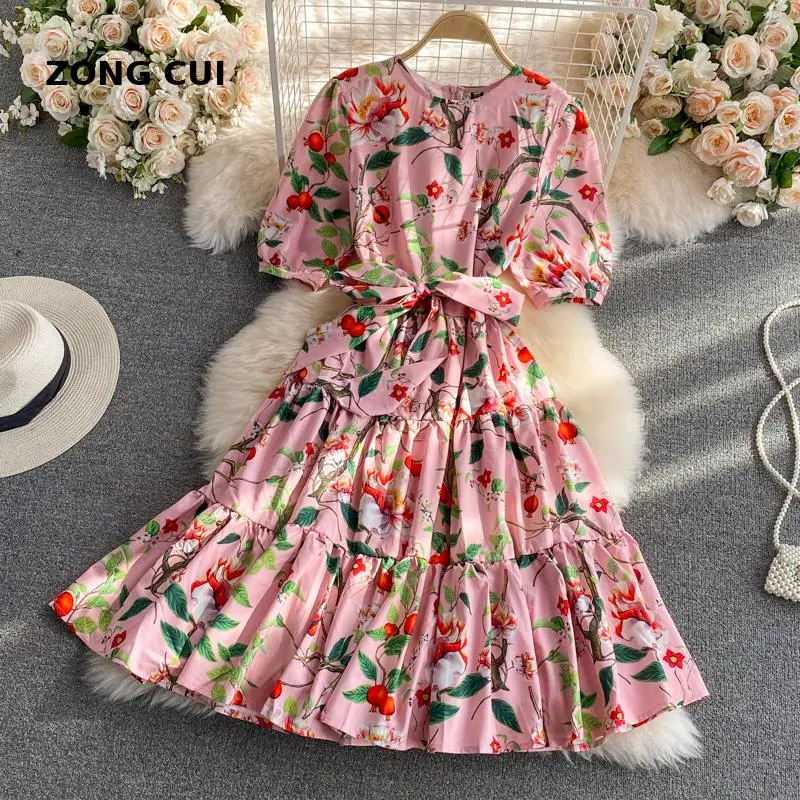 French sweet Puff Sleeve pink dress summer women's print o-neck big swing A-line dress elegant and chic party holiday sundress
French sweet Puff Sleeve pink dress summer women's print o-neck big swing A-line dress elegant and chic party holiday sundress