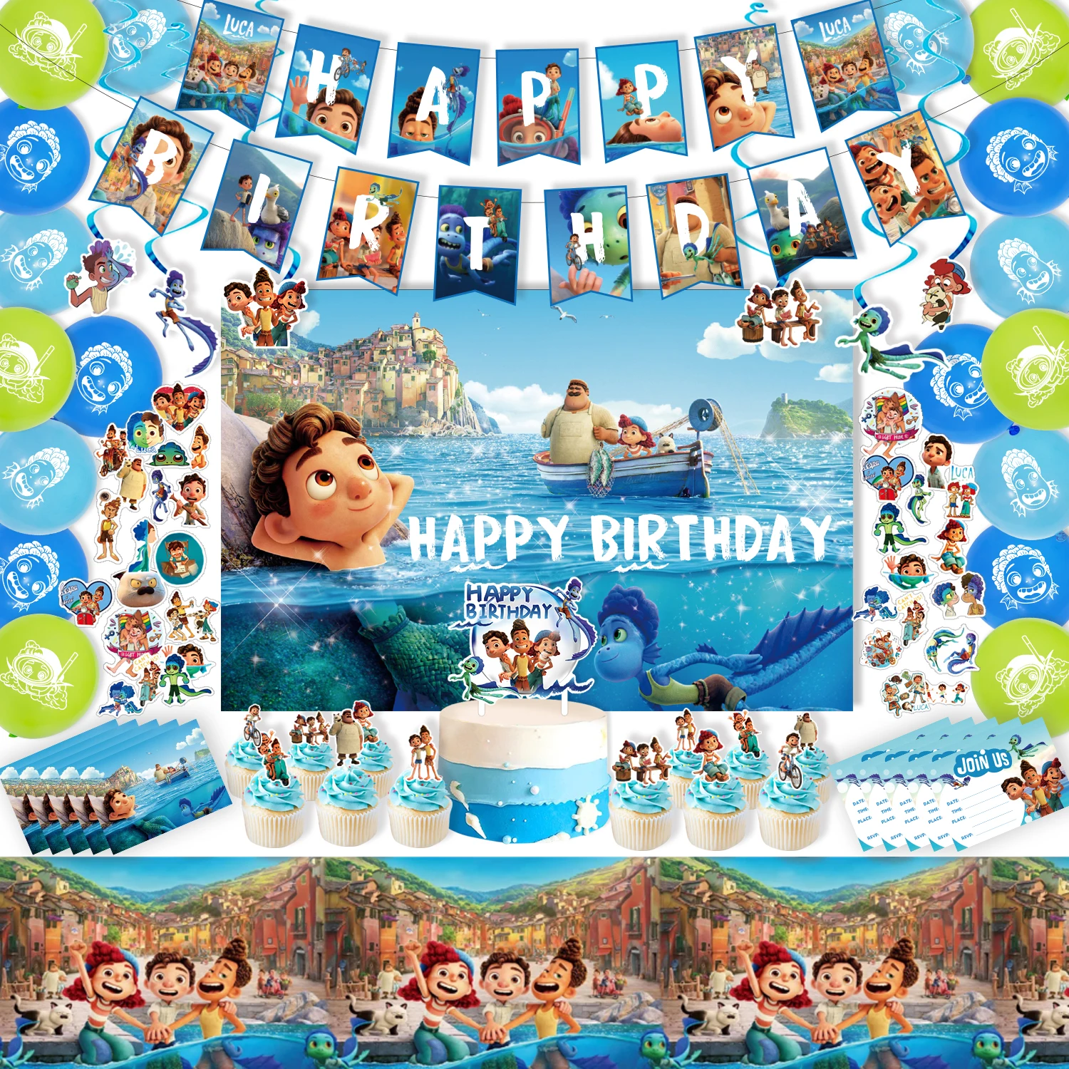 Luca Decoration Birthday Party Favor Decor Kids Cartoon Banner Streamer Balloon Spiral Pendant Cake Decorating Supply Tablecloth
Luca Decoration Birthday Party Favor Decor Kids Cartoon Banner Streamer Balloon Spiral Pendant Cake Decorating Supply Tablecloth