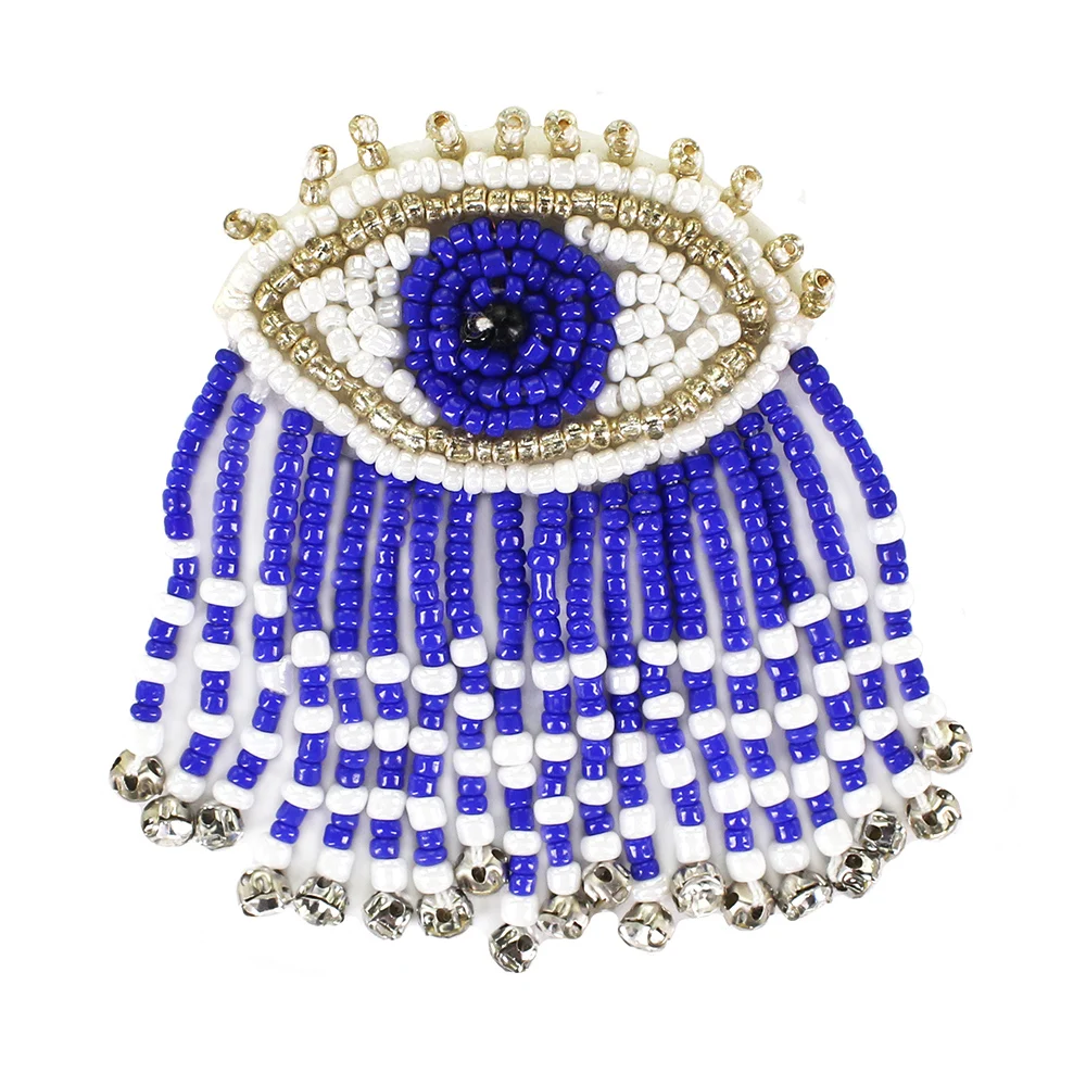 

Handmade Beaded Eye Patches Tassel Beading Fringe Sew on Crystal Decorated Badge for Clothes Applique 5 pieces