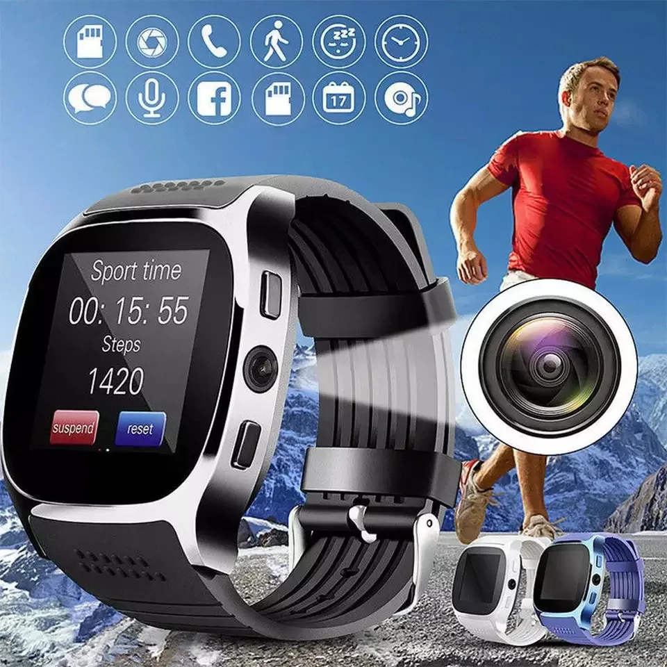 Спортивные Смарт-часы T8 Bluetooth Android часы для мужчин вставка sim-карты расположение