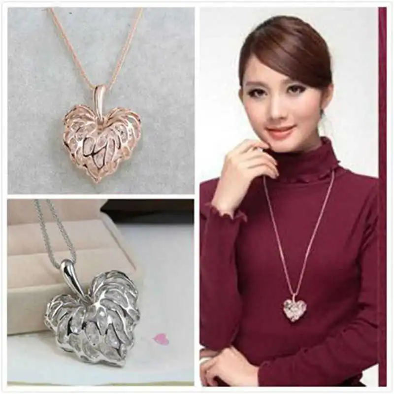 Hollow Gold Color Leaves Heart Shaped With Sparkling Zircon Sweater Chain European And American Long Necklace
Hollow Gold Color Leaves Heart Shaped With Sparkling Zircon Sweater Chain European And American Long Necklace