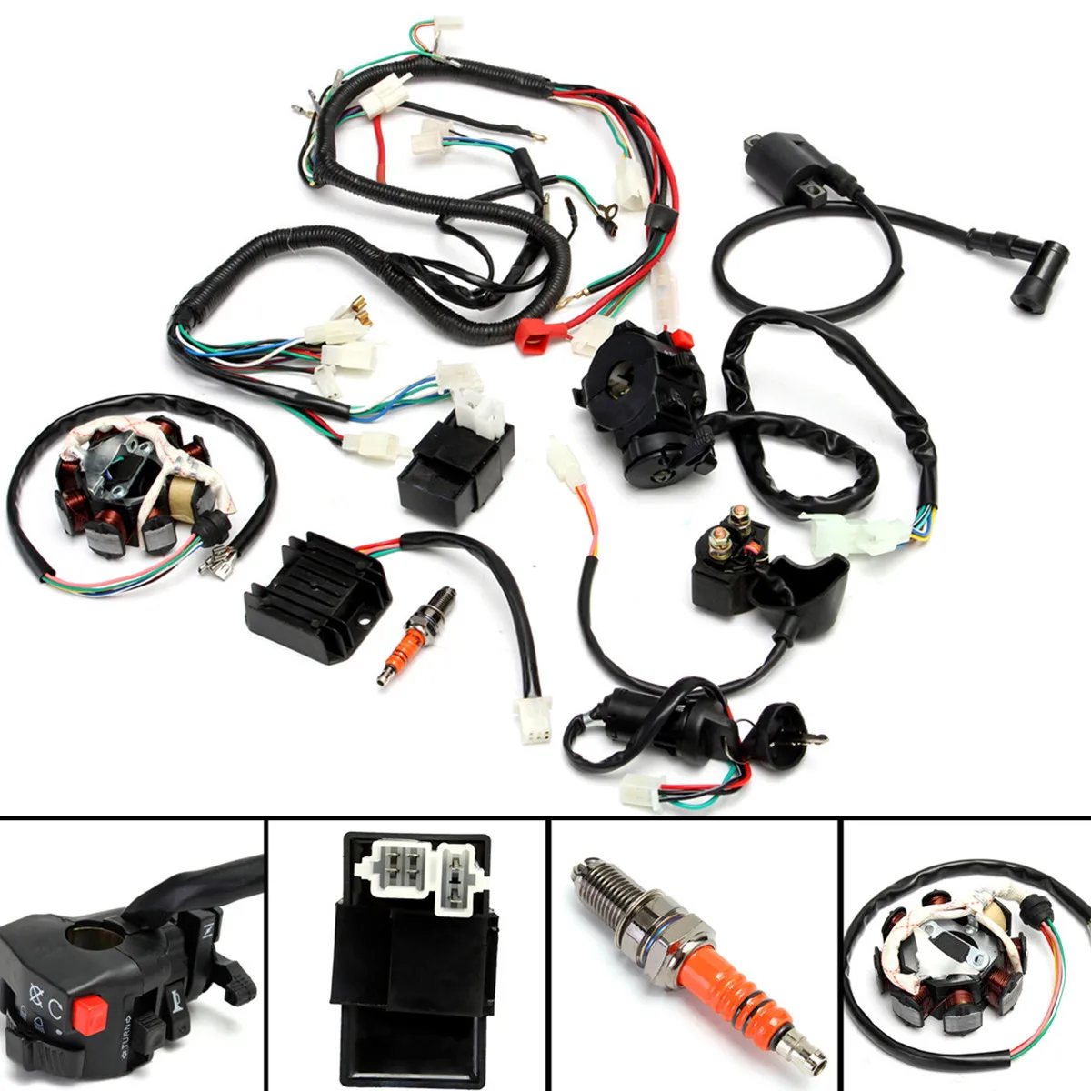 Dirt Bike ATV Quad Wire Harness Coil CDI Spark Plug Kit For 150cc 250cc 300cc Start Electric Assembly Wiring Harness Accessories
Dirt Bike ATV Quad Wire Harness Coil CDI Spark Plug Kit For 150cc 250cc 300cc Start Electric Assembly Wiring Harness Accessories