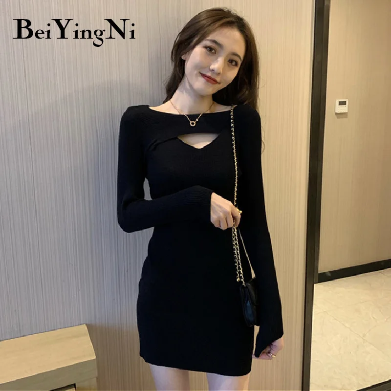 Beiyingni Autumn 2021 Fashion Korean Sexy Party Mini Dress Women Pure Color O-neck Hollow Out Knitted Sweaters Dresses Female
Beiyingni Autumn 2021 Fashion Korean Sexy Party Mini Dress Women Pure Color O-neck Hollow Out Knitted Sweaters Dresses Female