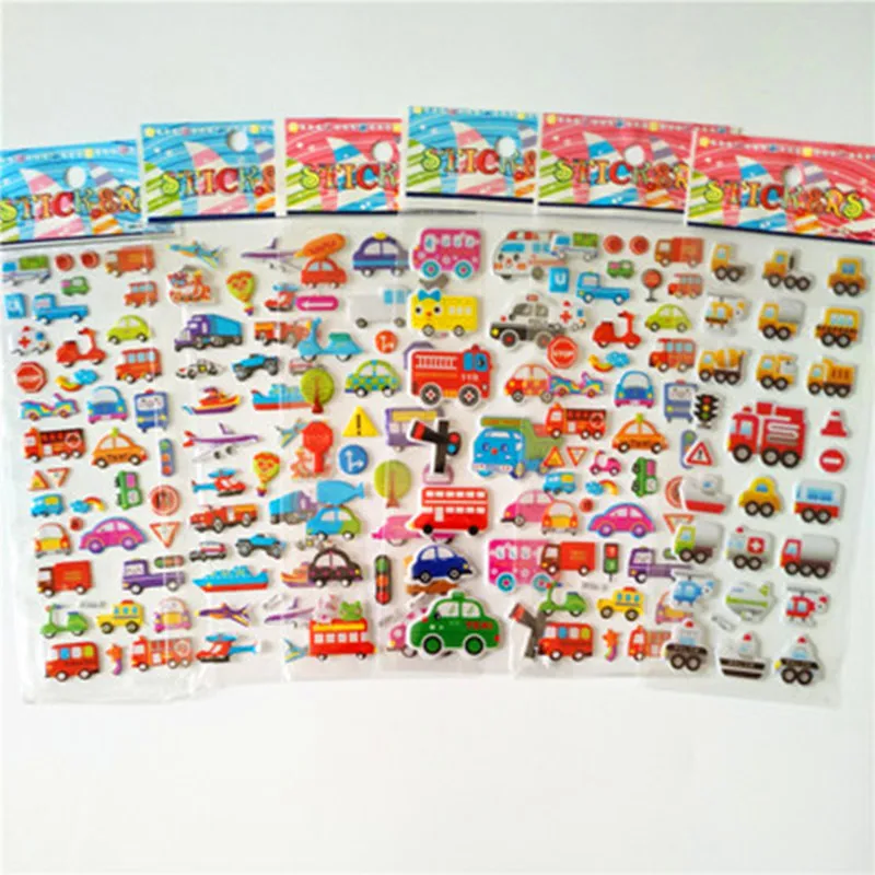 

6pcs engineering vehicle aircraft style 3D cartoon car stickers toys for Children scrapbook DIY traffic sticker boys gift