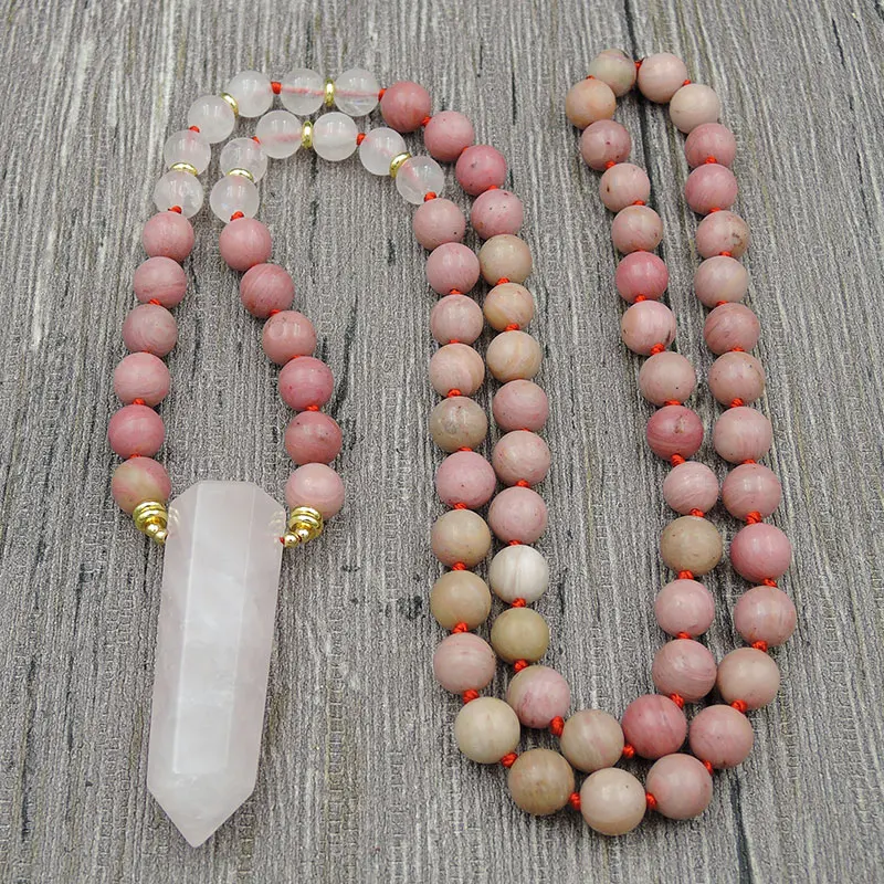 Natural Rose Quartz Crystal Point Pendants Necklaces 8mm Rhodonite Round Beads Knot Handmade 30inch 40inch
Natural Rose Quartz Crystal Point Pendants Necklaces 8mm Rhodonite Round Beads Knot Handmade 30inch 40inch