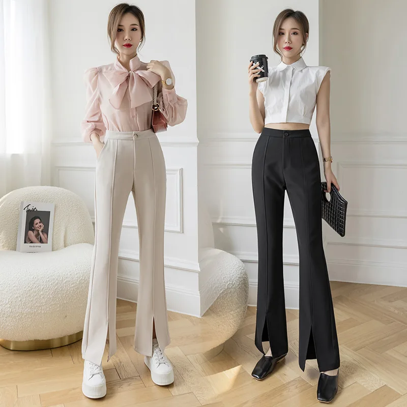 Summer Women Solid Flared Pants Elegant High Waist Split Wide Leg Pant Casual Female Long Trousers Spilt Straight Pants
Summer Women Solid Flared Pants Elegant High Waist Split Wide Leg Pant Casual Female Long Trousers Spilt Straight Pants