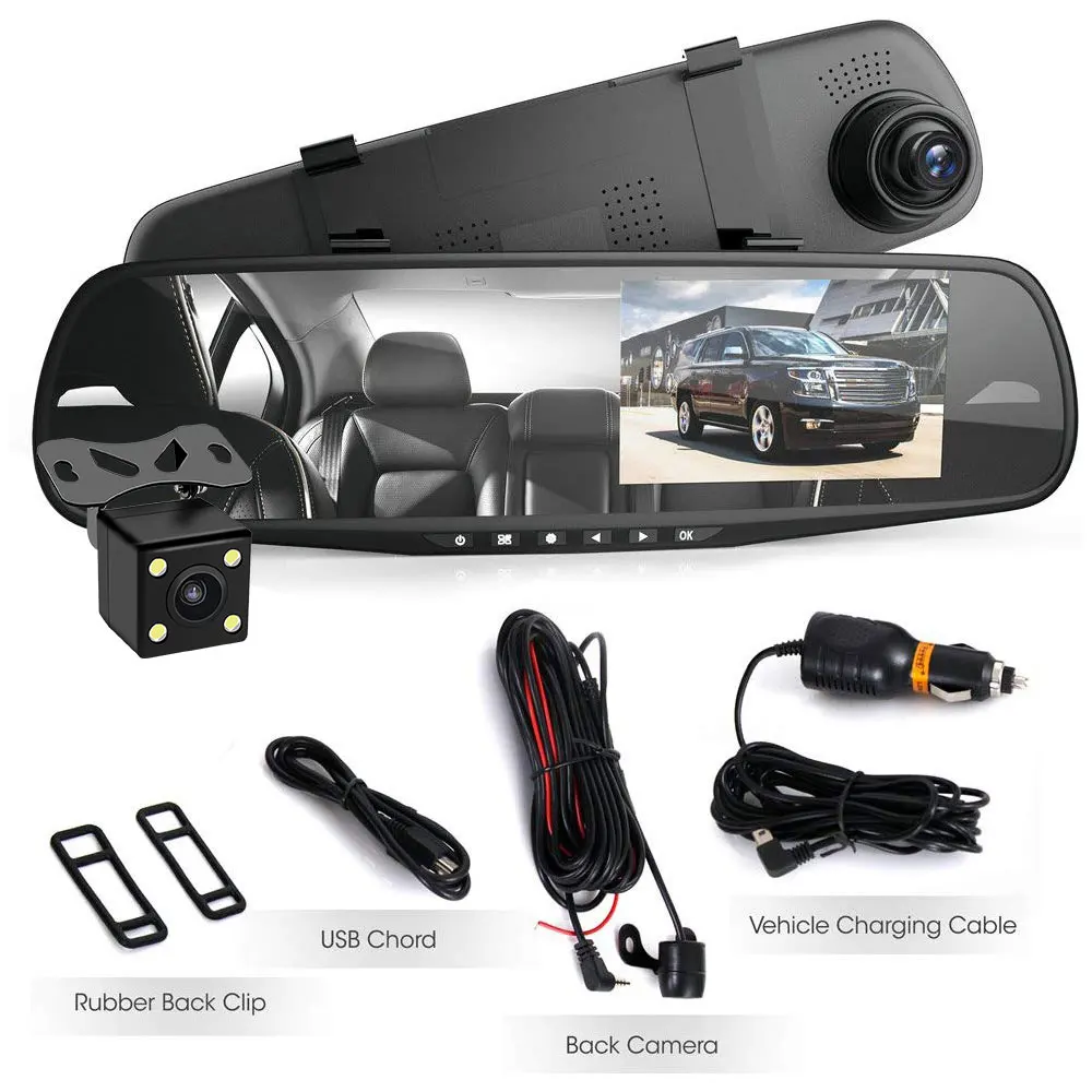 170 1080P Car DVR Dash Camera Rearview Mirror G-Sensor Motion Detection 4.3inch dual lens Driving Recorder Night Vision Dashcam
170 1080P Car DVR Dash Camera Rearview Mirror G-Sensor Motion Detection 4.3inch dual lens Driving Recorder Night Vision Dashcam
