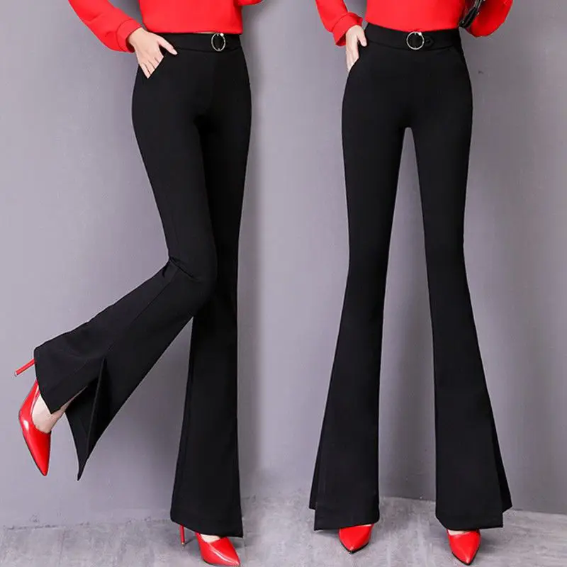 2021 New Arrival Spring Autumn Women Chic Button Up Elastic High Waist Long Trousers Female Elegant Solid Slit Flare Pants O220
2021 New Arrival Spring Autumn Women Chic Button Up Elastic High Waist Long Trousers Female Elegant Solid Slit Flare Pants O220