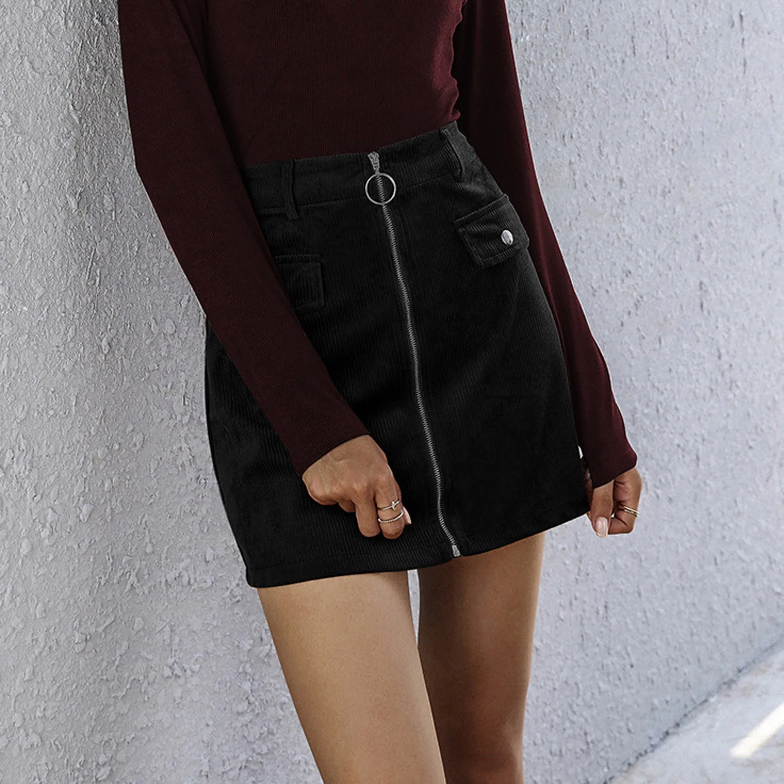 Fashion Women Solid Corduroy Zipper High Waist Skirt Casual Short Mini Skirt Fashion Women's Sexy Leather Button Short Skirt 
Fashion Women Solid Corduroy Zipper High Waist Skirt Casual Short Mini Skirt Fashion Women's Sexy Leather Button Short Skirt