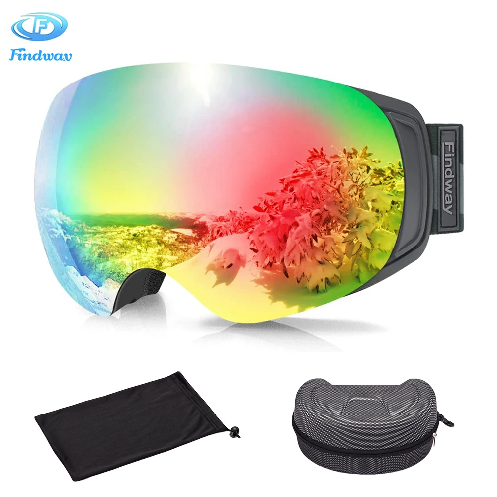 

findway Snowboard Ski Goggles Magnetic lens OTG Anti-Fog UV400 Protection Men Women Winter snowmobile skiing glasses with case