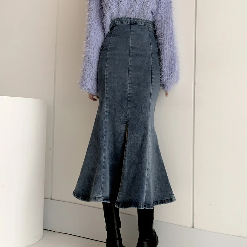 Autumn Retro High-waist Pleated Ruffled Washed Blue Denim Bag Hip Fishtail Skirt Half-length Skirt Long Skirt
Autumn Retro High-waist Pleated Ruffled Washed Blue Denim Bag Hip Fishtail Skirt Half-length Skirt Long Skirt