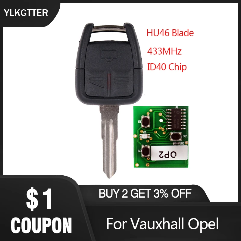 YLKGTTER 433MHz 2 Button Remote Car key For Vauxhall Opel Astra Vectra Zafira with Transponder Chip ID40& Uncut DIY HU46 Blade
YLKGTTER 433MHz 2 Button Remote Car key For Vauxhall Opel Astra Vectra Zafira with Transponder Chip ID40& Uncut DIY HU46 Blade
